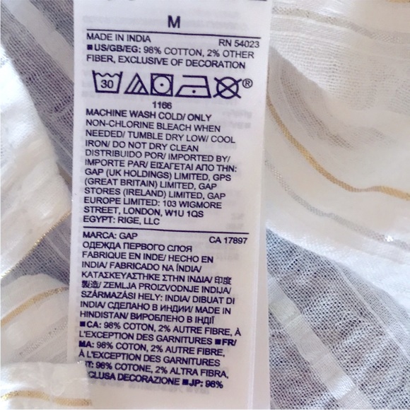 Boho Cotton Balloon Sleeve Metallic Stripe Cottagecore Blouse Ivory Off-white M - Picture 11 of 11